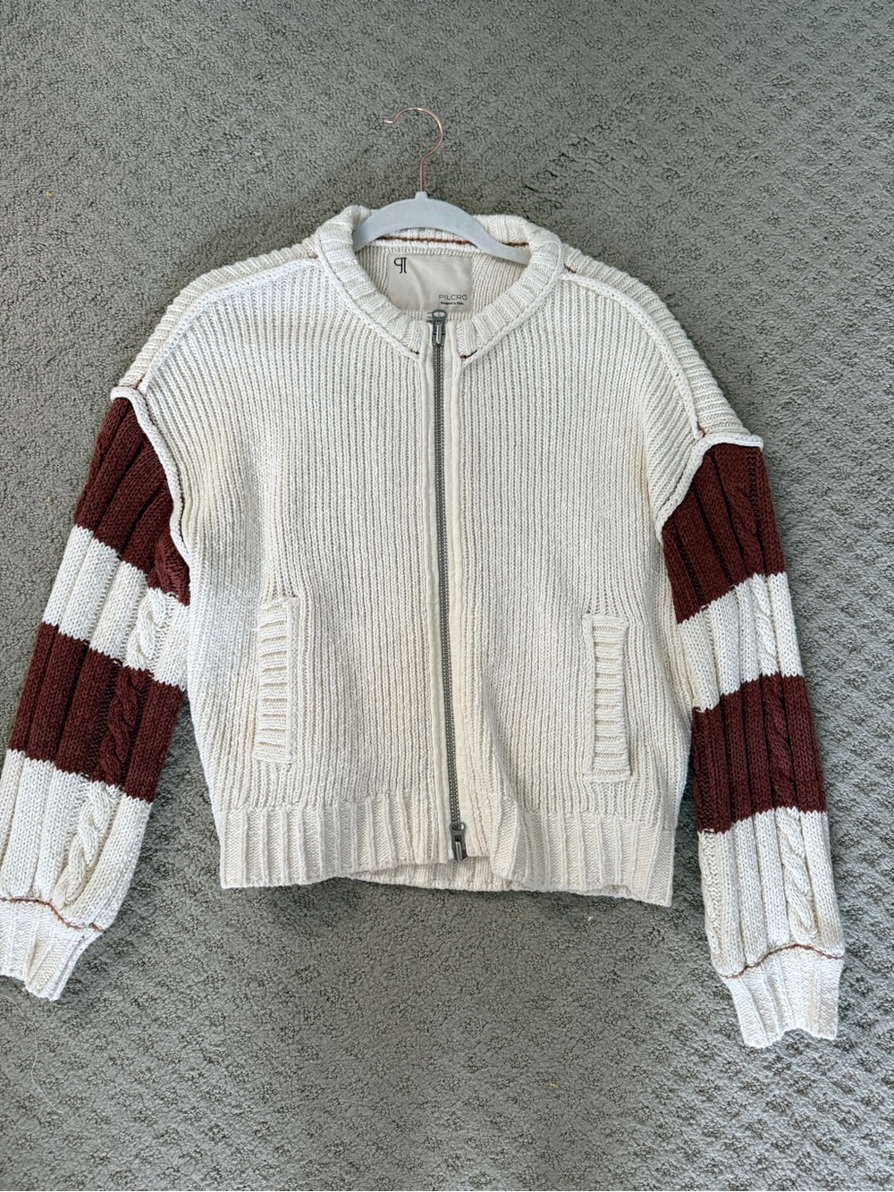 Anthropologie Cream and Rust Tiger Motif Cardigan - Picture 2 of 4